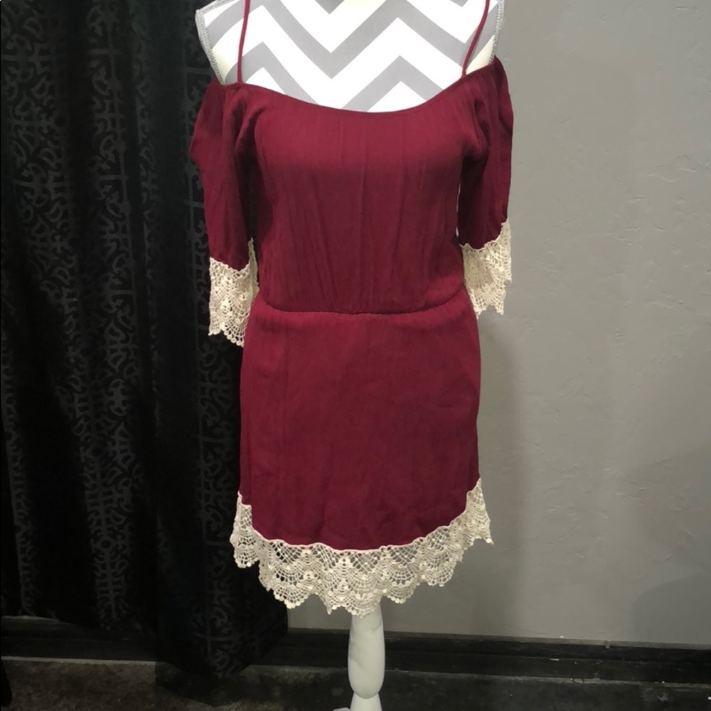 Boutique off shoulder dress with lace detail